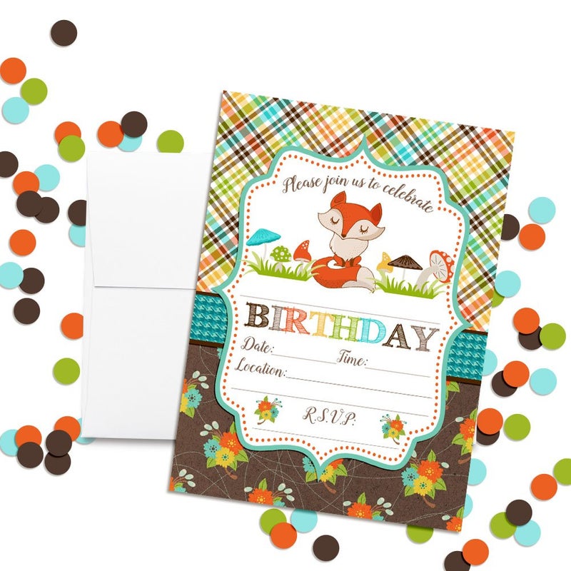 Amanda Creation Fall Fox Birthday Party Invitations, 20 5x7 Fill In Cards with Twenty White Envelopes by AmandaCreation - Image 2